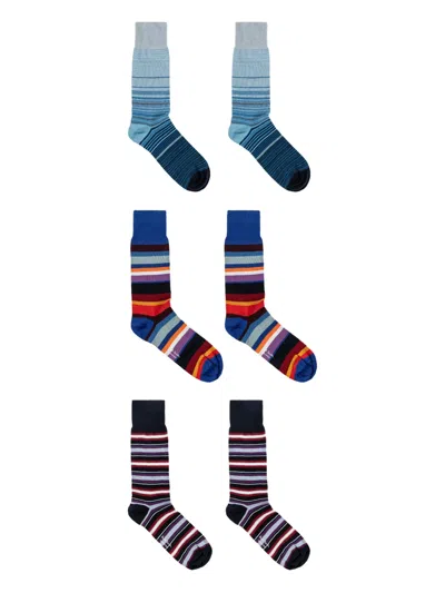 Paul Smith Striped-pattern Socks Set (set Of Three) In Multi