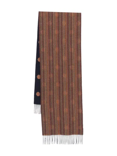 Paul Smith Striped Polka-dot Scarf In Brown