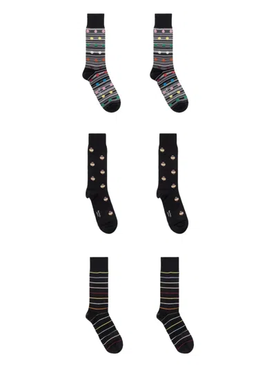 Paul Smith Striped Polka-dot Socks In Black