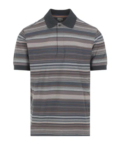 Paul Smith Striped Short-sleeve Polo Shirt In Gray