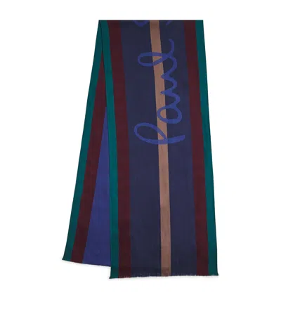 Paul Smith Striped Reggie Scarf In Blue