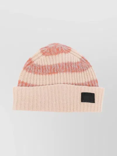 Paul Smith Striped Ribbed Cuff Hat With Folded Brim In Neutral