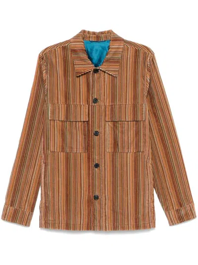 Paul Smith 'signature Stripe' Corduroy Overshirt Multicolour