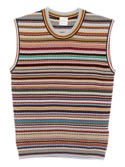 Paul Smith Signature Stripe Sleeveless Merino Wool Knit Top In Purple