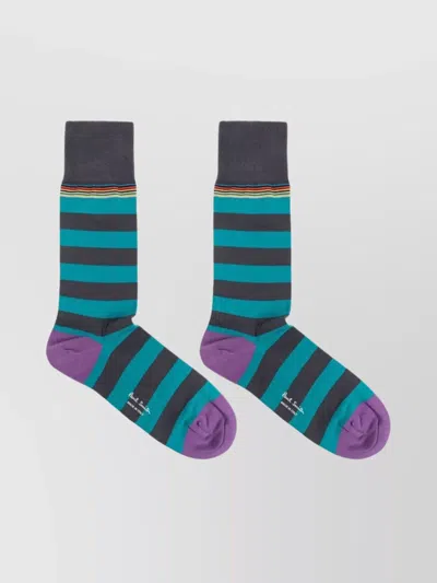 Paul Smith Striped Sock With Ribbed Cuff And Reinforcement In Multi