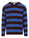 Paul Smith Lambswool Blue And Maroon Stripe Crew Neck Sweater Red