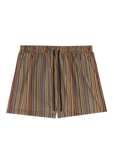 Paul Smith Striped Swim Shorts With Drawstring In Multicolour