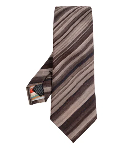 Paul Smith Striped Tie In Brown