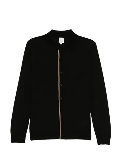 Paul Smith Striped Wool Cardigan In Black
