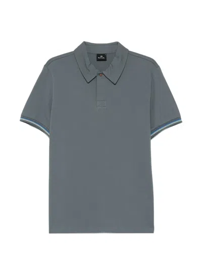 Paul Smith Polo Shirt Striped Detail Ribbed Cuffs In Gray