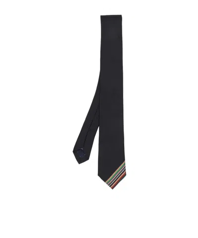 Paul Smith Stripe-detail Silk Tie In Gray