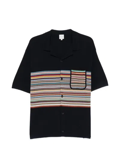 Paul Smith Striped Knit Camp Collar Short Sleeve Shirt In Multi
