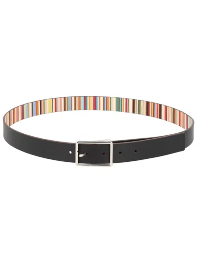 Paul Smith Striped-reversible Leather Belt In Black