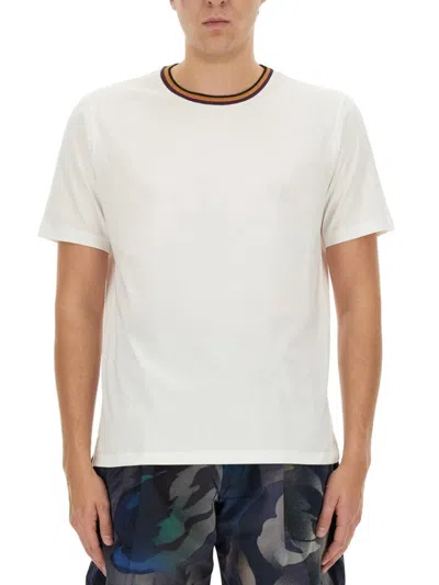 Paul Smith Mens Emerald Striped-trim Regular-fit Cotton-jersey T-shirt In White