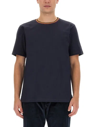 Paul Smith Stripes Logo Collar T-shirt In Blue