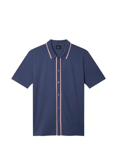 Paul Smith Stripe-trim Button-through Polo Shirt In Blue