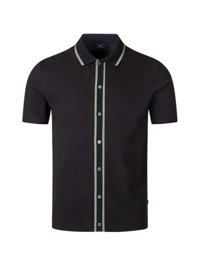 Paul Smith Stripe-trim Button-through Polo Shirt In Black