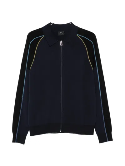 Paul Smith Stripe-trim Zip-up Polo Sweater In Blue
