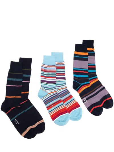 Paul Smith Striped Cotton-blend Socks In Multi