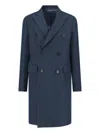 Paul Smith Double-breasted Long Jacket Back Vent In Blue