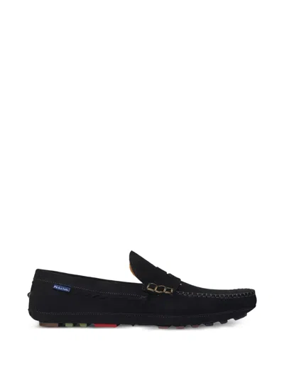 Paul Smith Navy Blue Suede Loafers In Black