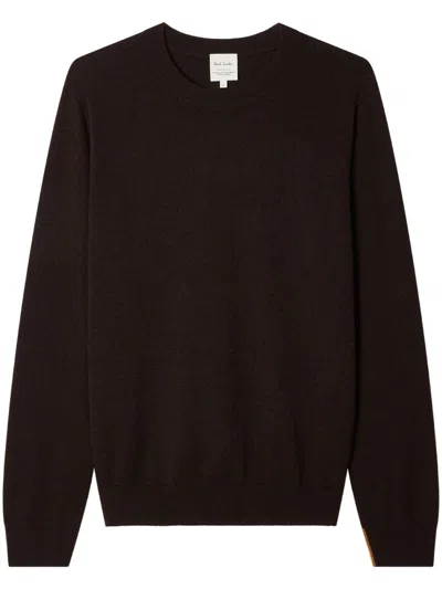 Paul Smith Subtle Striped Crewneck Cashmere Sweater In Brown