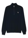 Paul Smith Zebra-logo Half-zip Sweater In Blue