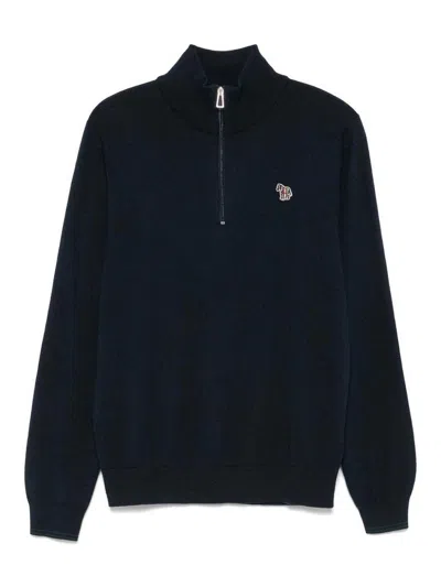 Paul Smith Zebra-logo Half-zip Sweater In Black