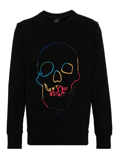 Paul Smith Embroidered Skull Cotton Sweatshirt In Black
