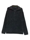 Paul Smith Half-zip Charcoal Knit Sweatshirt With Striped Collar In Gray