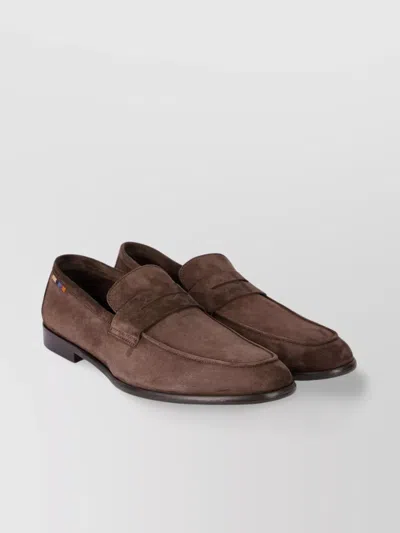 Paul Smith Suede Almond Toe Block Heel Loafers In Brown
