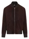 Paul Smith Red Lamb Suede Leather Regular Fit Bomber Jacket In Brown