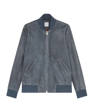Paul Smith Suede Bomber Jacket In Blue