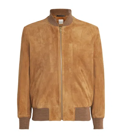 Paul Smith Suede Bomber Jacket In Brown