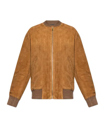 Paul Smith Suede Bomber Jacket In Brown