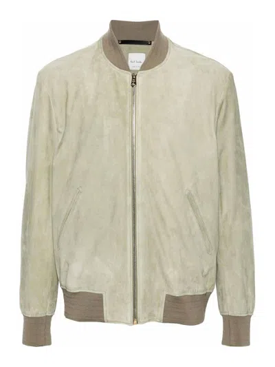 Paul Smith Suede Bomber Jacket In Green