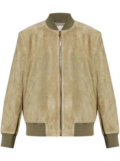 Paul Smith Suede Bomber Jacket In Green