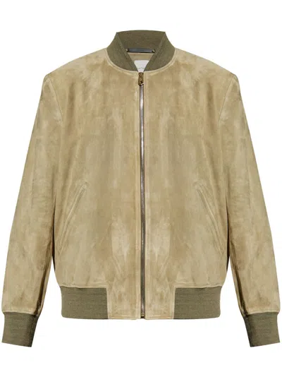 Paul Smith Suede Bomber Jacket In Green