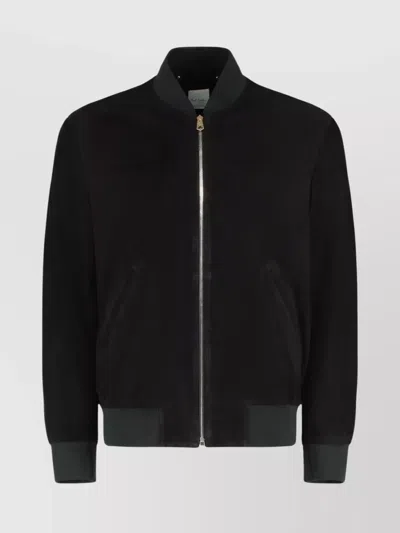 Paul Smith Suede Bomber With Ribbed Finish In Black