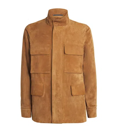 Paul Smith Suede Field Jacket In Brown