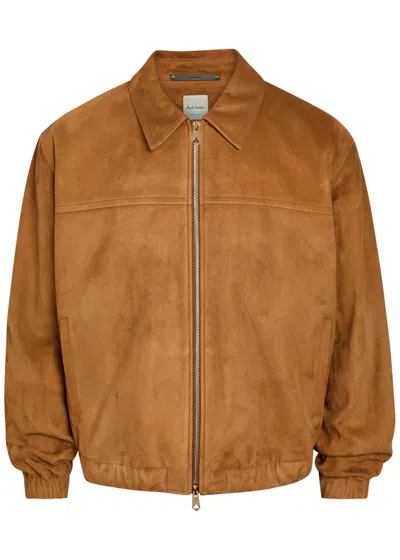 Paul Smith Suede Leather Jacket Collared Elastic Cuffs In Brown