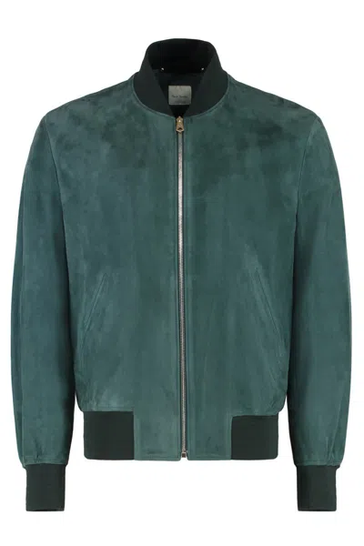 Paul Smith Suede Jacket With Elastic Cuffs And Hem In Green