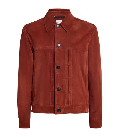 Paul Smith Suede Pleated Trucker Jacket In Brown