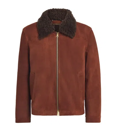 Paul Smith Suede Shearling-collar Flight Jacket In Brown