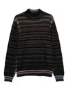 Paul Smith Signature Stripe Waffle Roll Neck Jumper In Black