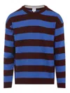 Paul Smith Lambswool Blue And Maroon Stripe Crew Neck Sweater Red In Blue