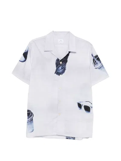 Paul Smith Sunbleached Snaps Cotton Shirt Collared Graphic In White