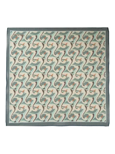 Paul Smith Swan-print Scarf In Green