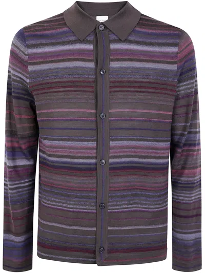 Paul Smith Grey Textured Stripe Merino Wool Cardigan In Gray