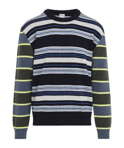 Paul Smith Crew Neck Sweater Striped Long Sleeves Ribbed In Blue